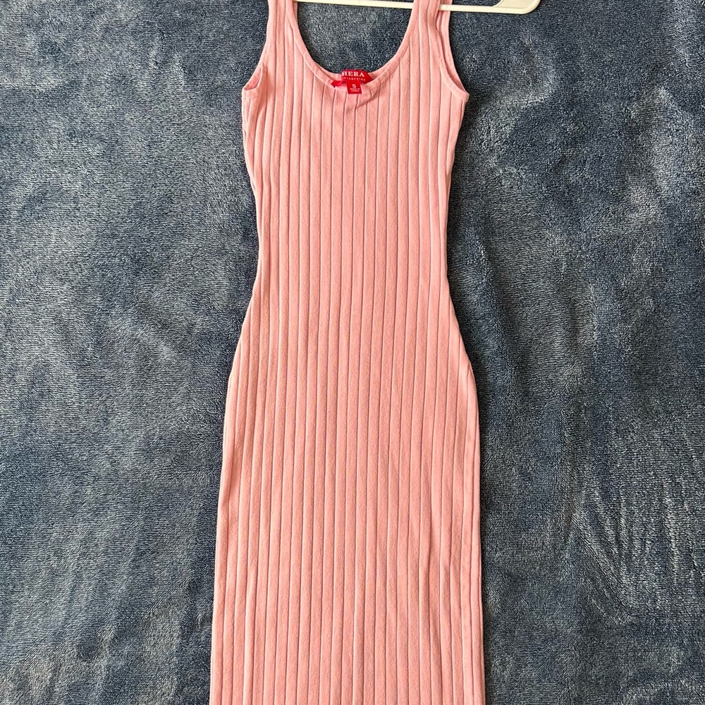 Hera Collection Blush Ribbed Midi Dress